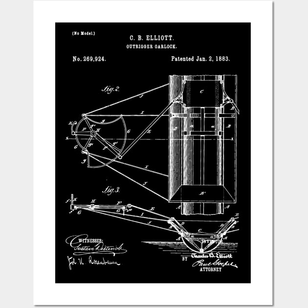 Outrigger oarlock patent / rowing / Boat Blueprint, Gift for Rowing Coach / Rowing Patent illustration Wall Art by Anodyle